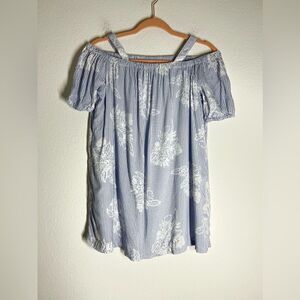 Joe Fresh Kids Bohemian Blue/White Striped Floral Dress Size M (7-8)